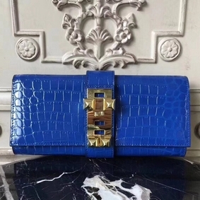Hermes Medor Clutch Bag In Blue Crocodile Leather Replica HMSN5I499Y8