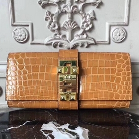 Hermes Medor Clutch Bag In Camarel Crocodile Leather Replica HMS2GRXNON5