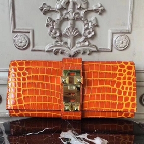 Hermes Medor Clutch Bag In Orange Crocodile Leather Replica HMS8I95J0VL
