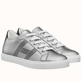 Hermes Men's Avantage Sneakers In Grey Metallic Leather 1:1 Replica HMSLGC4OF08