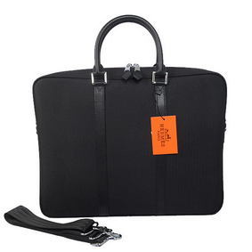 First-class Quality Hermes Mens Briefcase Canvas & Leather H1656 Black HMS68330509