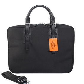 Hermes Mens Briefcase Canvas & Leather H1702D Black Replica HMSM9Z851R6
