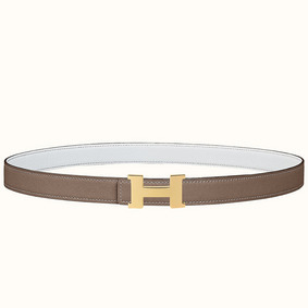 Knockoff Hermes Mini Constance 24mm Reversible Belt Taupe/White HMSWHJ2HCAV