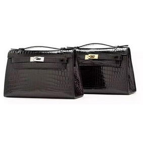 Hermes MINI Kelly 22cm Clutch Croco Leather KL22 Black Top Replica HMSOY4RX74G