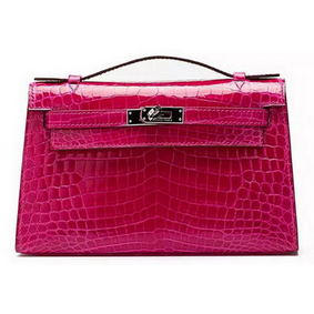 Fake Hermes MINI Kelly 22cm Clutch Croco Leather KL22 Rose HMS620FZ4Q6