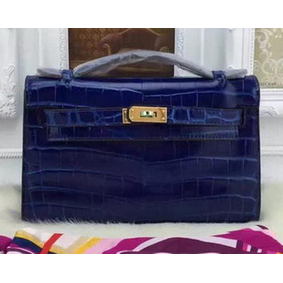 Hermes MINI Kelly 22cm Tote Bag Croco Leather KL22 Blue 1:1 Replica HMSSWYDL00Q