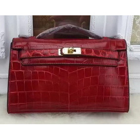 Hermes MINI Kelly 22cm Tote Bag Croco Leather KL22 Burgundy Replica HMS7N90U99H