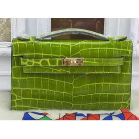 Best Quality Hermes MINI Kelly 22cm Tote Bag Croco Leather KL22 Cyan HMSWWND0FNX