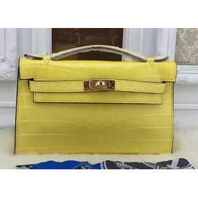 Hermes MINI Kelly 22cm Tote Bag Croco Leather KL22 Lemon 1:1 Replica HMSPU1CQ24C