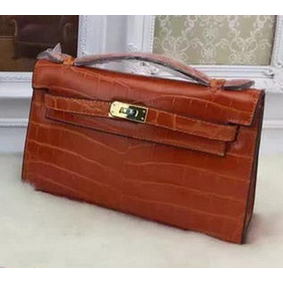 Hermes MINI Kelly 22cm Tote Bag Croco Leather KL22 Orange 1:1 Replica HMS2I7LXOOZ