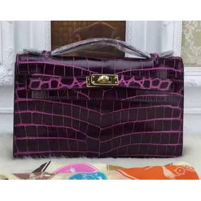 Fake Hermes MINI Kelly 22cm Tote Bag Croco Leather KL22 Purple HMSMOGO3732