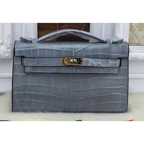 Cheap Hermes MINI Kelly 22cm Tote Bag Croco Leather KL22 SkyBlue HMS132ZETPX