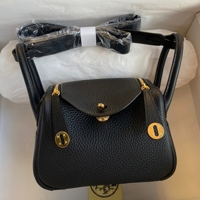 Best Quality Hermes Mini Lindy Handmade Bag In Black Clemence Leather HMSMC934833