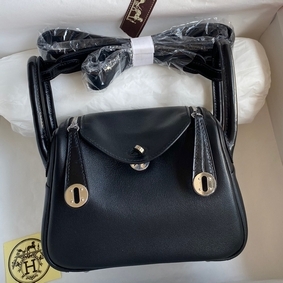 Hermes Mini Lindy Handmade Bag In Black Swift Leather 1:1 Replica HMSMATQF829