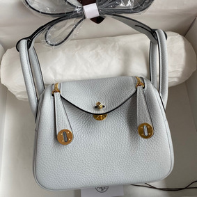 Replica Hermes Mini Lindy Handmade Bag In Blue Brume Clemence Leather HMSPQUM8I58