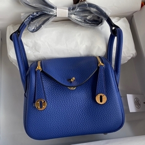 Hermes Mini Lindy Handmade Bag In Blue Electric Clemence Leather Replica HMS0V943QUB