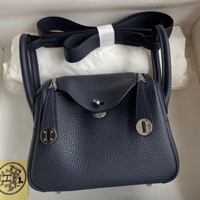 First-class Quality Hermes Mini Lindy Handmade Bag In Blue Nuit HHL19clbnClemence Leather HMSU7GRBJ8B