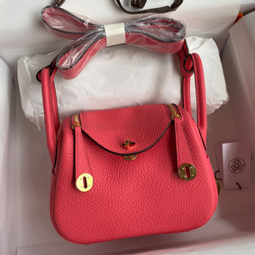Hermes Mini Lindy Handmade Bag In Rose Lipstick Clemence Leather 1:1 Replica HMSSW1322P8