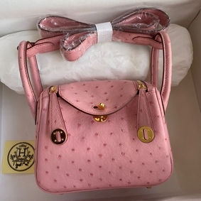 Hermes Mini Lindy Handmade Bag In Rose Sakura Ostrich Leather HMSD9C6YZ73