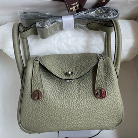 Hermes Mini Lindy Handmade Bag In Sauge Clemence Leather Top Replica HMS3295H8A7