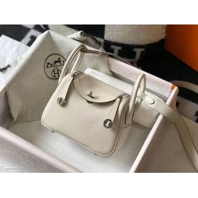 Hermes mini Lindy Original Togo Leather Bag LD19 White&Silver-Tone Metal 1:1 Replica HMSKQSU0OGI