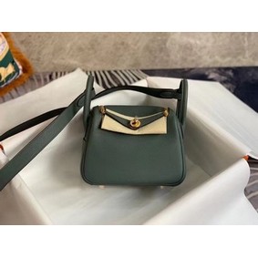 Hermes mini Lindy Original Togo Leather Bag OLD19 blackish green Top Replica HMS91ZAV7J4