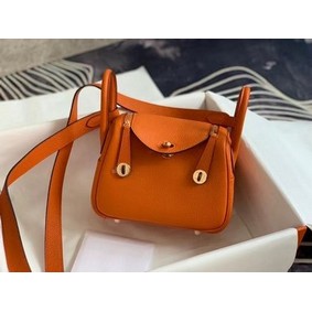 Cheap Hermes mini Lindy Original Togo Leather Bag OLD19 orange HMSKF8KYK4E