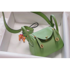 Copy Hermes mini Lindy Togo Leather Bag LD19 green&gold-Tone Metal HMSN6YD88QD