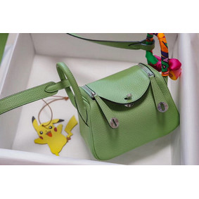 Best Quality Hermes mini Lindy Togo Leather Bag LD19 green&Silver-Tone Metal HMSXPI7KKA2
