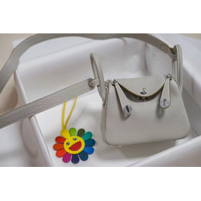 Hermes mini Lindy Togo Leather Bag LD19 grey&Silver-Tone Metal Replica HMSA5SRAY4Z