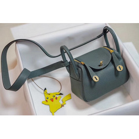 1:1 Replica Hermes mini Lindy Togo Leather Bag LD19 light blue&gold-Tone Metal HMSH9Z90ZQ5