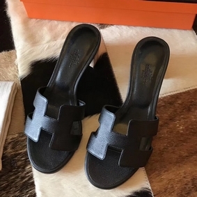 Knockoff Hermes Oasis Sandals In Black Epsom Leather HMSR126PB00