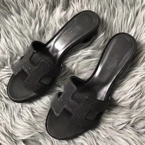Hermes Oasis Sandals In Black Suede with Rhinestone Replica HMS7XXJCQC6