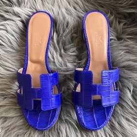 Hermes Oasis Sandals In Blue Matte Niloticus Crocodile 1:1 Replica HMS54NC1I58