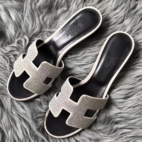 Hermes Oasis Sandals In White Suede with Rhinestone Top Replica HMS7KJ05TNE