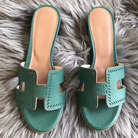 Hermes Oran Perforated Sandals In Malachite Epsom Leather Top Replica HMSI3DZ650S