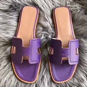 Hermes Oran Perforated Sandals In Purple Epsom Leather Replica HMSFI4P7N55