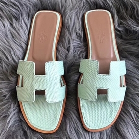 Hermes Oran Sandals In Aqua Lizard Leather Top Replica HMSQ90F578S