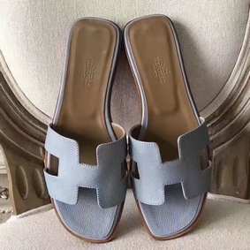 First-class Quality Hermes Oran Sandals In Blue Lin Epsom Leather HMSQ9P58A6V