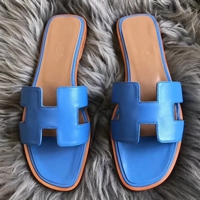 Hermes Oran Sandals In Blue Swift Leather 1:1 Replica HMSE5GO2MA4
