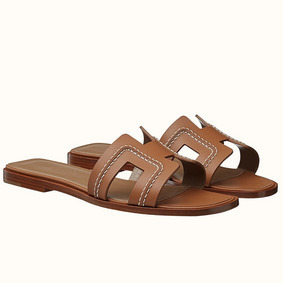 Copy Hermes Oran Sandals In Brown Leather With Stitched Detail HMSH771D5MO
