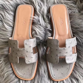 Hermes Oran Sandals In Grey Ostrich Leather 1:1 Replica HMS28O7KX70