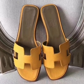 Cheap Hermes Oran Sandals In Jaune Epsom Leather HMSA3RXFM18