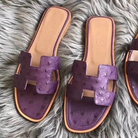 Fake Hermes Oran Sandals In Purple Ostrich Leather HMSM9YF1E6W