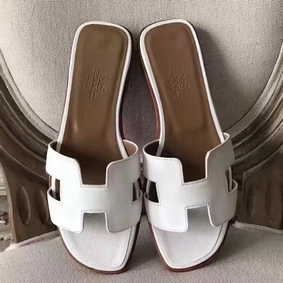 Top Replica Hermes Oran Sandals In White Epsom Leather HMSWK67B3OL