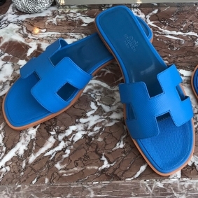 Hermes Oran Slide Sandals In Blue Hydra Epsom Calfskin Top Replica HMSFTQ03973