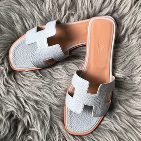 Imitation Hermes Oran Slide Sandals In Blue Lin Clemence Leather HMSU87938ZM