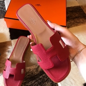 Hermes Oran Slide Sandals In Red Clemence Leather Replica HMSHM318L28