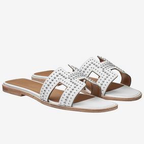 Imitation Hermes Oran Studs Sandals In White Leather HMSFW4Y07G4