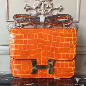 Hermes Orange Constance MM 24cm Crocodile Bag HMSQ8TO0K9X